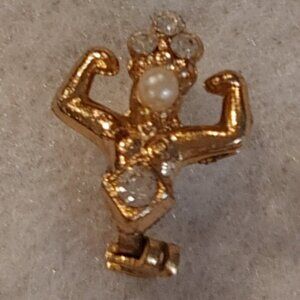 Gold Brooch with Pearl and Crystal Accents